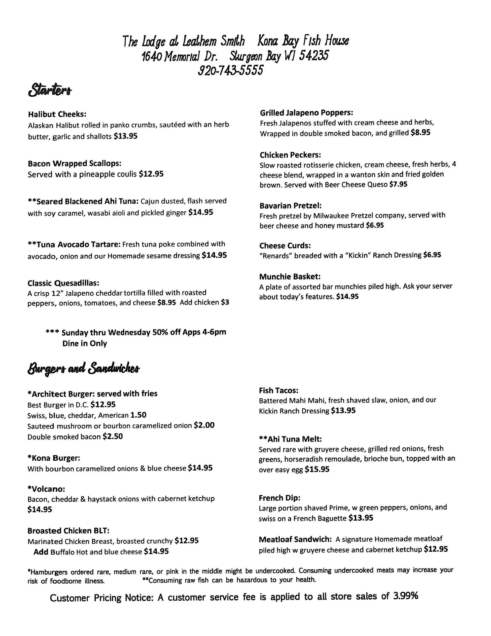 The lodge deals menu